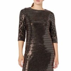 RACHEL Zoe Bronze Metallic Sequin Shift Dress